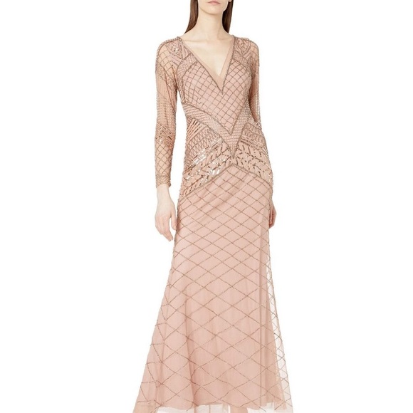 Adrianna-Papell beaded long sleeves V-Neck long evening Gown - Picture 8 of 8